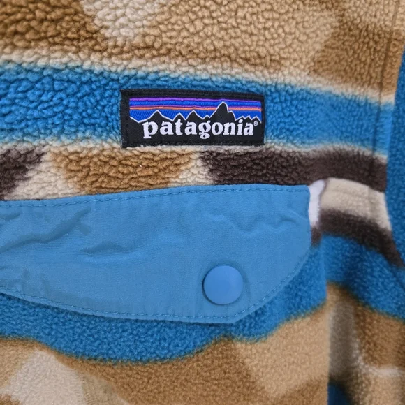 Patagonia Synchilla Fleece Pullover Snap-T Teal Brown Aztec Mountain Mens Medium